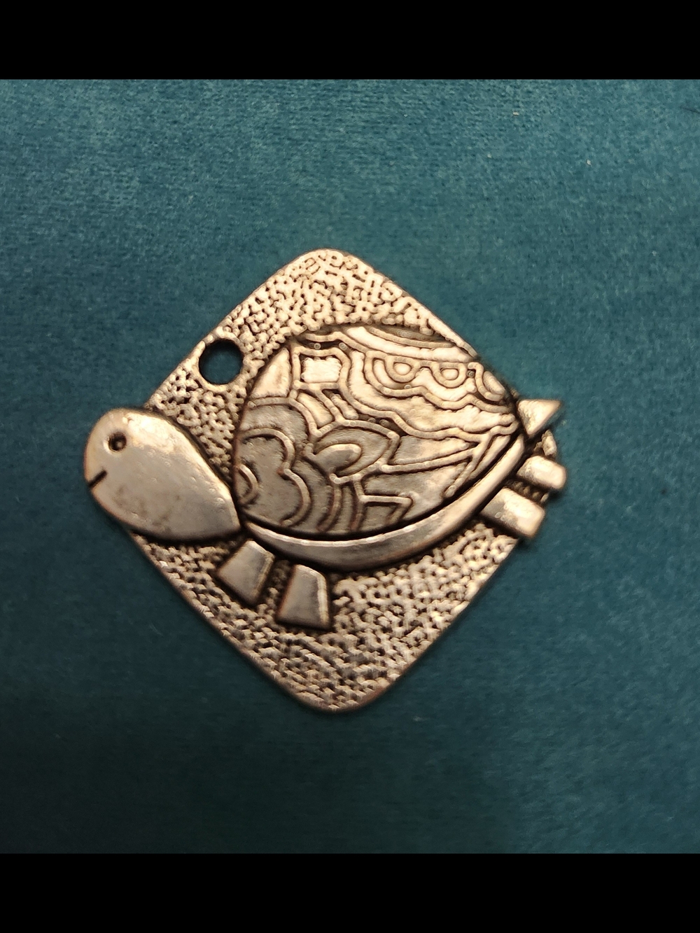 Silver-Tone Turtle Pendant Charm - Engraved Design